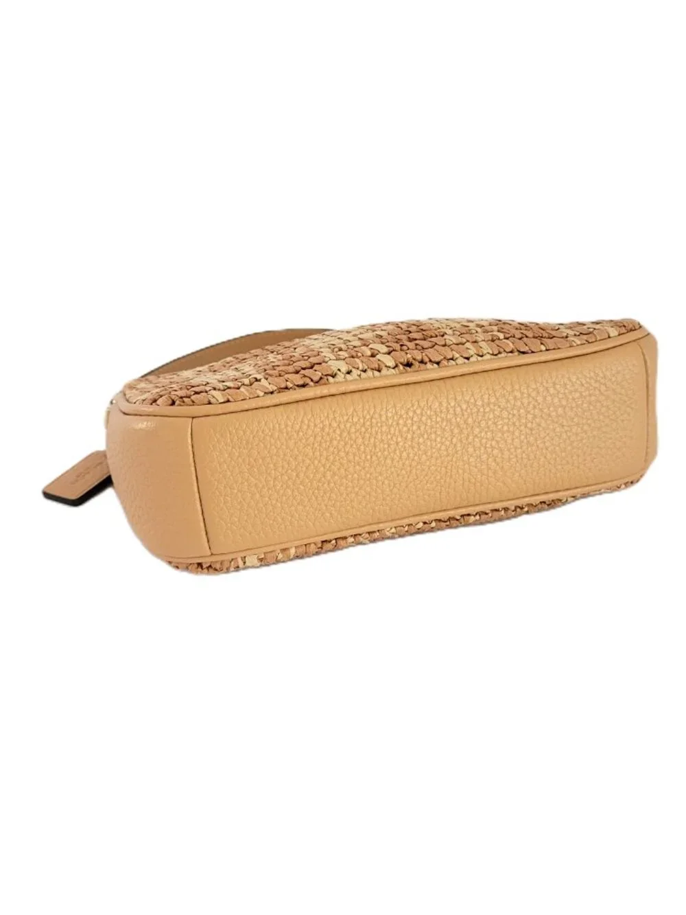 Coach CEN00 Nolita 19 Gingham Print Straw Small Handbag Clutch Wristlet Gold Tan